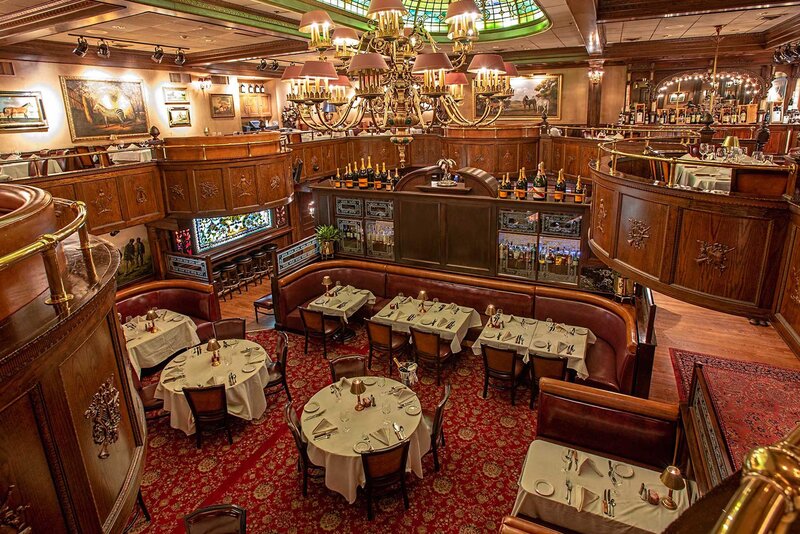 View from second floor showing entire dining room with booth seating