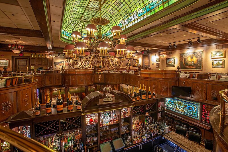 View from second floor showing entire dining room and bar